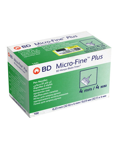 سرسوزن قلم انسولین بی دی مدل Micro-Fine سایز 4 میلی‌متر 100 عددی