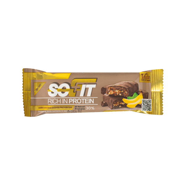 پروتئین بار موزی باروکش کاکائویی تلخ  45 گرم ( توت سوییت )