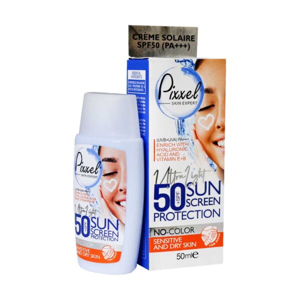 کرم ضد آفتاب SPF50 بدون رنگ مناسب پوست خشک و حساس پیکسل 50 میلی لیتر