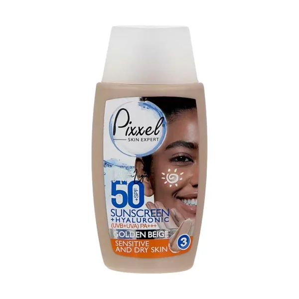 کرم ضد آفتاب SPF50 رنگ بژ طلایی مناسب پوست خشک و حساس پیکسل 50 میلی لیتر