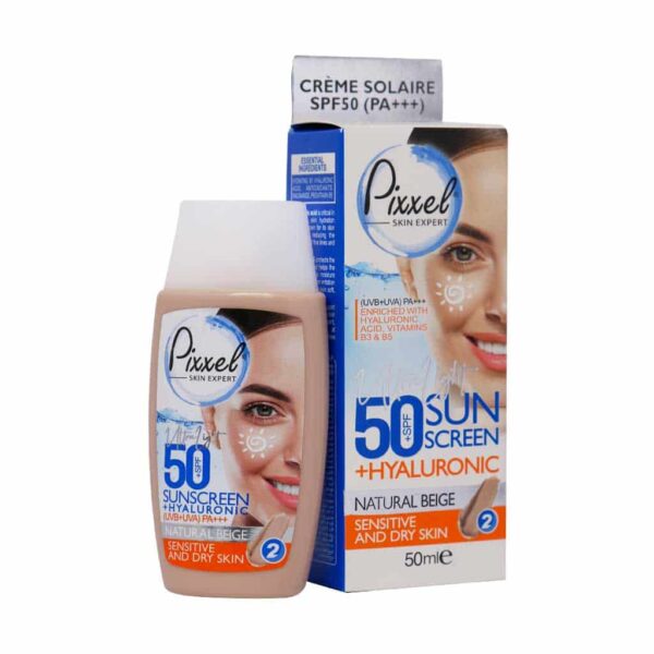 کرم ضد آفتاب SPF50 رنگ بژ طبیعی مناسب پوست خشک و حساس پیکسل 50 میلی لیتر