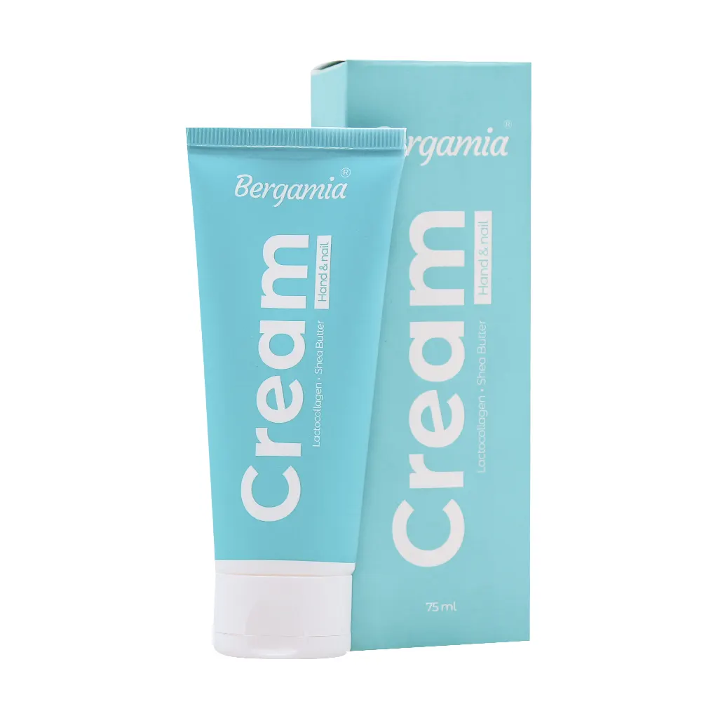 Bergamia-Hand-And-Nail-Cream-With-Lactocollagen-75 کرم مرطوب کننده دست و ناخن و صورت کلاژن شیر و شی باتر 75 میلی لیتر برگامیا - Image 1