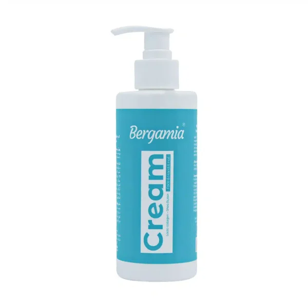 کرم مرطوب کننده دست و ناخن و صورت پمپی حاوی کلاژن شیر و شی باتر 250 میلی لیتر برگامیا