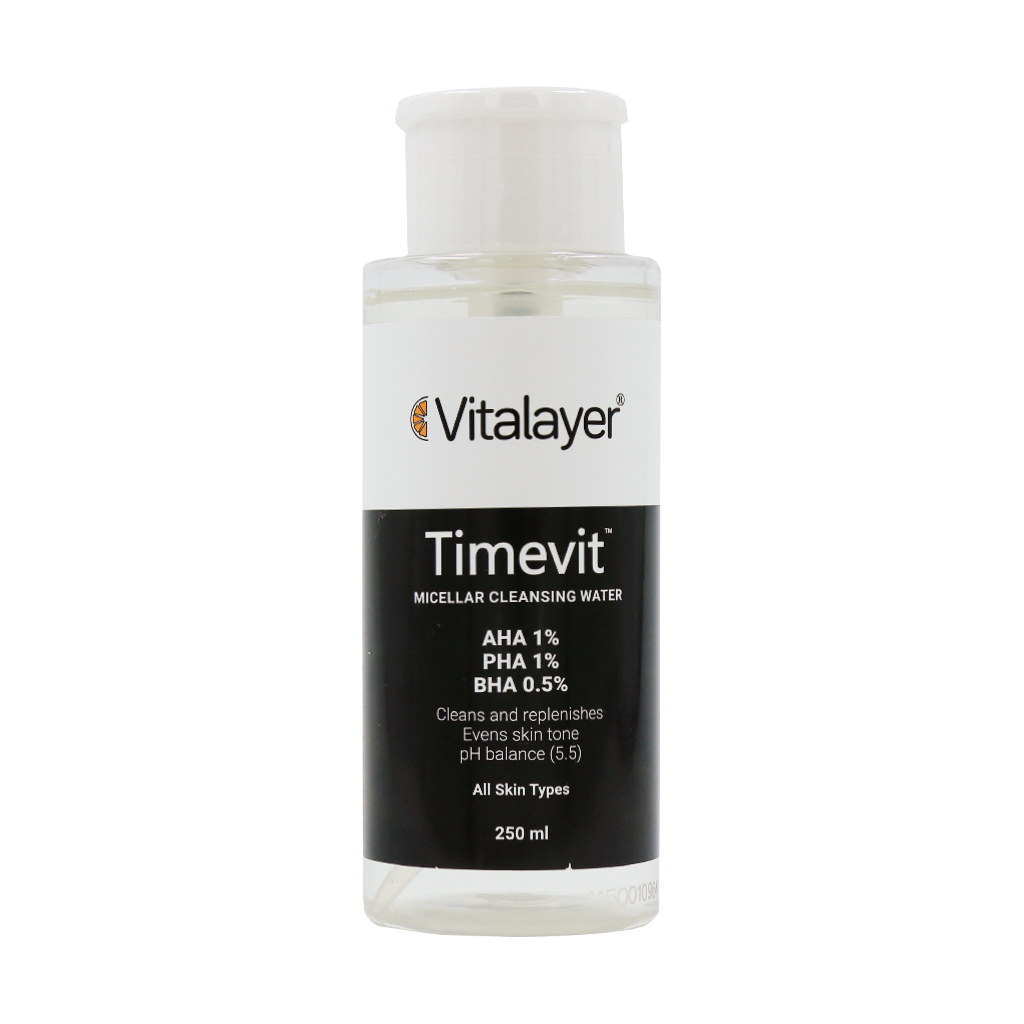 Vitalayer-Timevit-Micellar-Cleansing-Water-250-ml محلول پاک کننده آرایش تایم ویت میلی لیتر 250 ویتالیر - تصویر 1