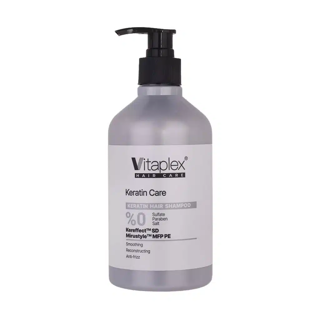 Vitaplex-Keratin-Hair-Shampoo-500-ml.jpg شامپو مناسب مو های کراتینه فاقد سولفات 500 میلی لیتر ویتاپلکس - Image 1