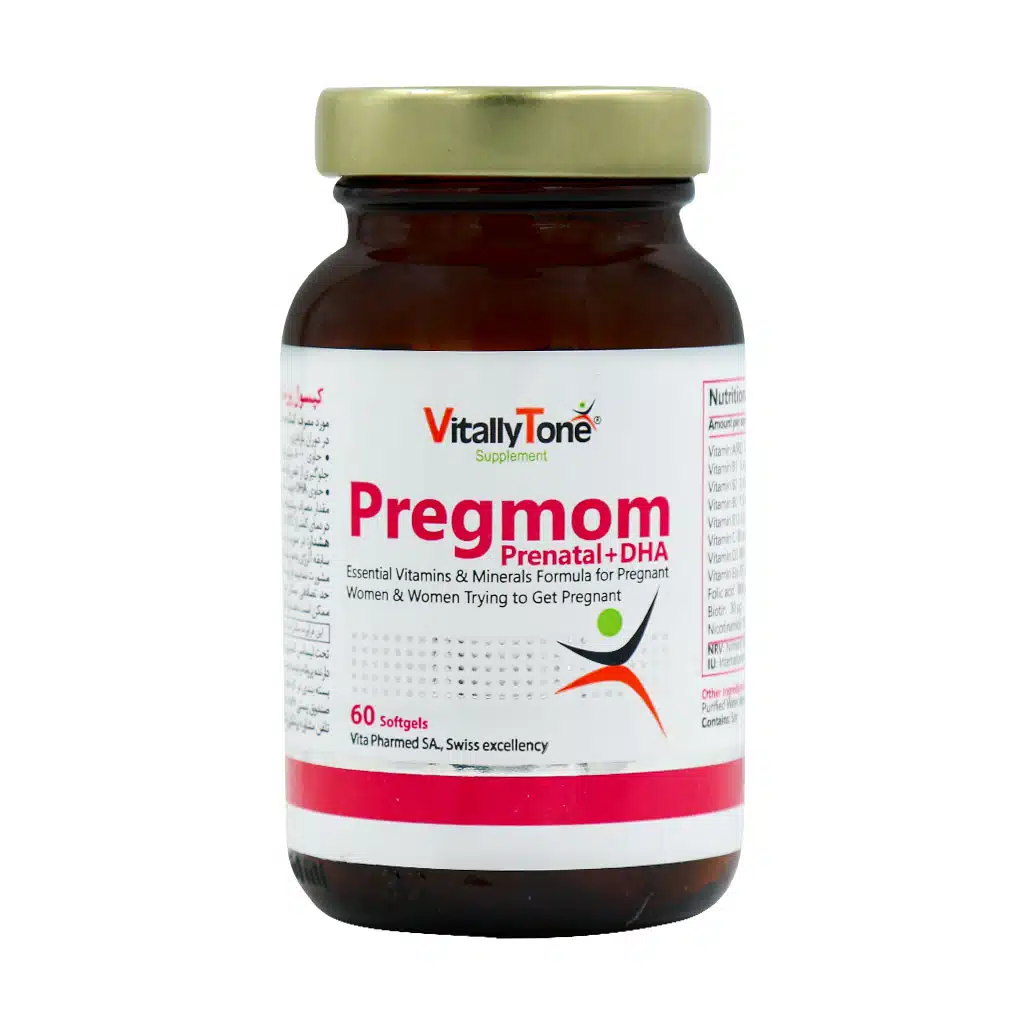 Vitally-Tone-Pregmom-60-Softgel.jpg کپسول نرم پرگمام (پریناتال + دی اچ ای) ویتالی تون 60 عدد - تصویر 1