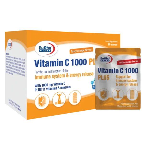 ساشه ویتامین ث پلاس 11 ویتامین و مواد معدنی 1000میلیگرم یوروویتال Eurhovital Vit C Plus