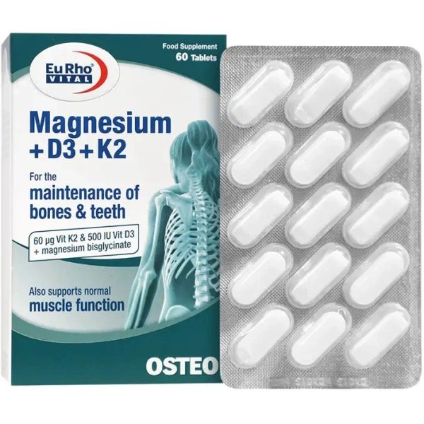 قرص منیزیم پلاس D3 و K2 یوروویتال 60عدد Euhrovital