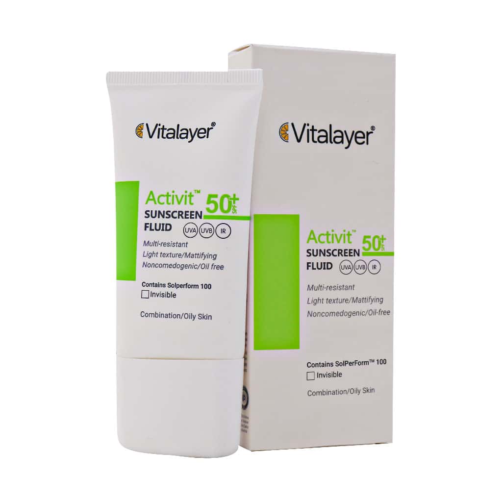 Vitalayer-SPF50-Activit-Sunscreen-Cream-For-Oily-Skin-50-ml فلویید ضدآفتاب SPF50 پوست چرب اکتی ویت (بی رنگ) ویتالیر 50 میلی لیتر - تصویر 1