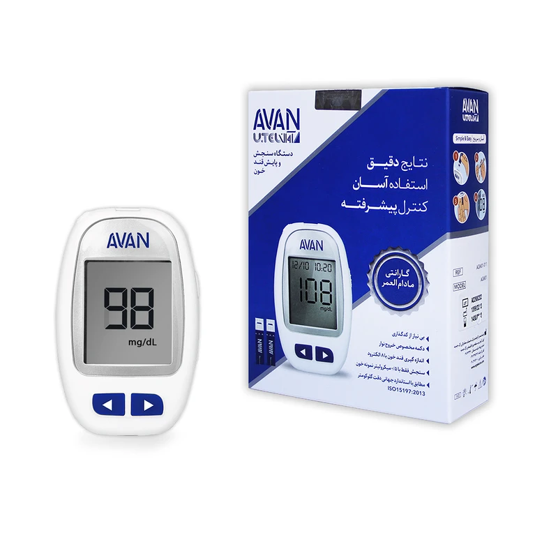 avan glucometer دستگاه پایش قند خون آوان همراه با ۱۰ عدد نوار - تصویر 1